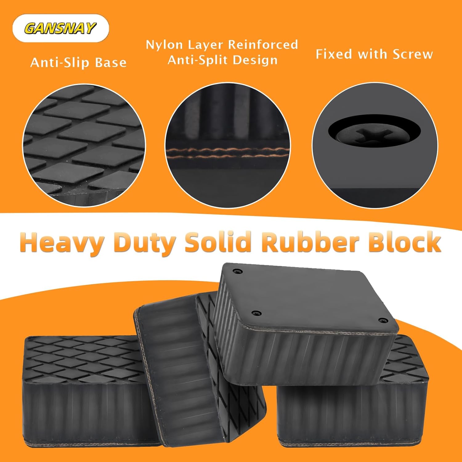 Rubber Blocks for Car Lift, Auto Lift Pads with Nylon Anti-Cut Layer, Non-Slip Spacer Blocks for Racks and Jacks, 6000lbs Capacity, 4 Pack of 6-1/3" x 4-3/4" x 2"