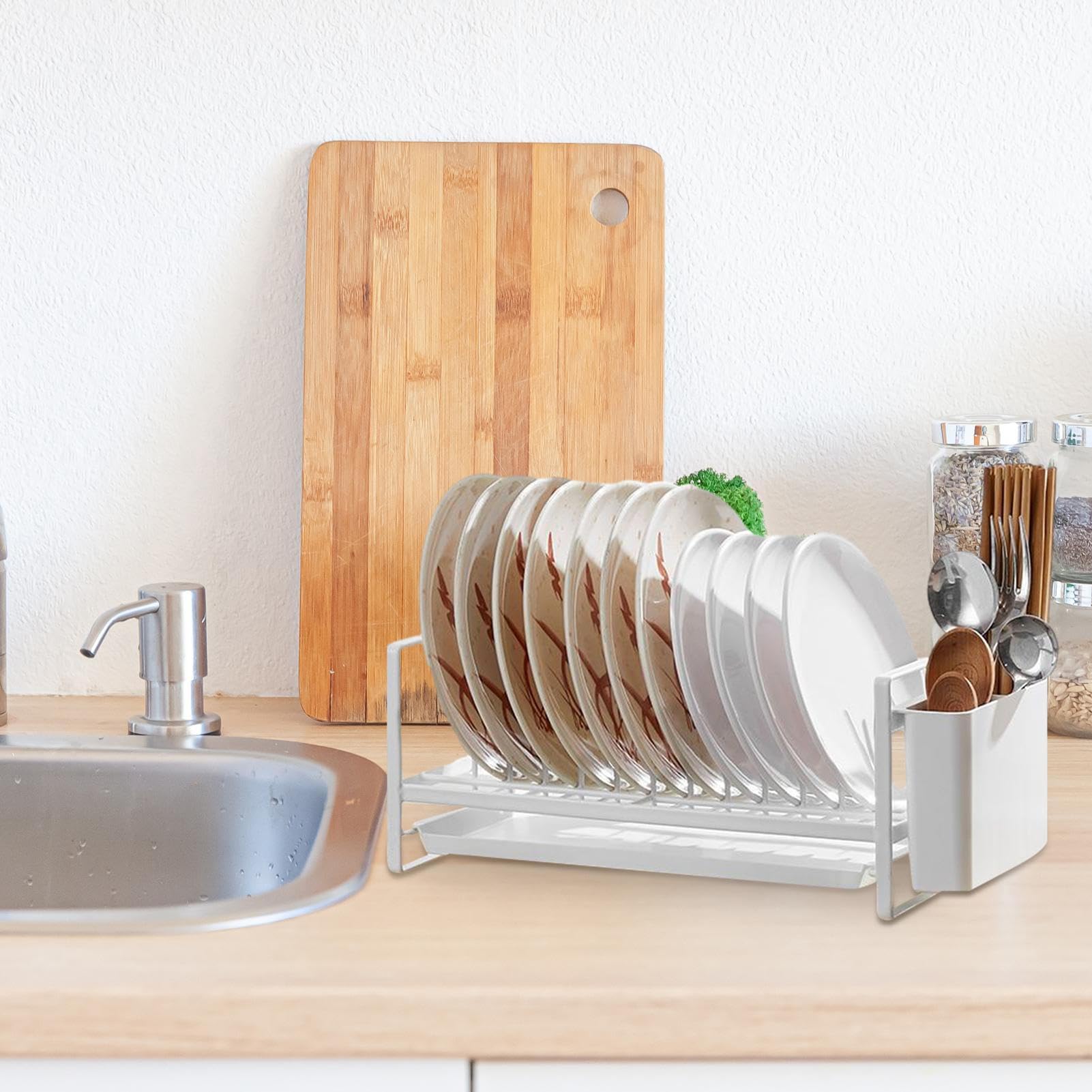 プレートホルダー コンパクト 大容量 食器乾燥ラック 白 水切りトレイ付 プレートホルダー コンパクト 大容量 食器乾燥ラック 白 水切り