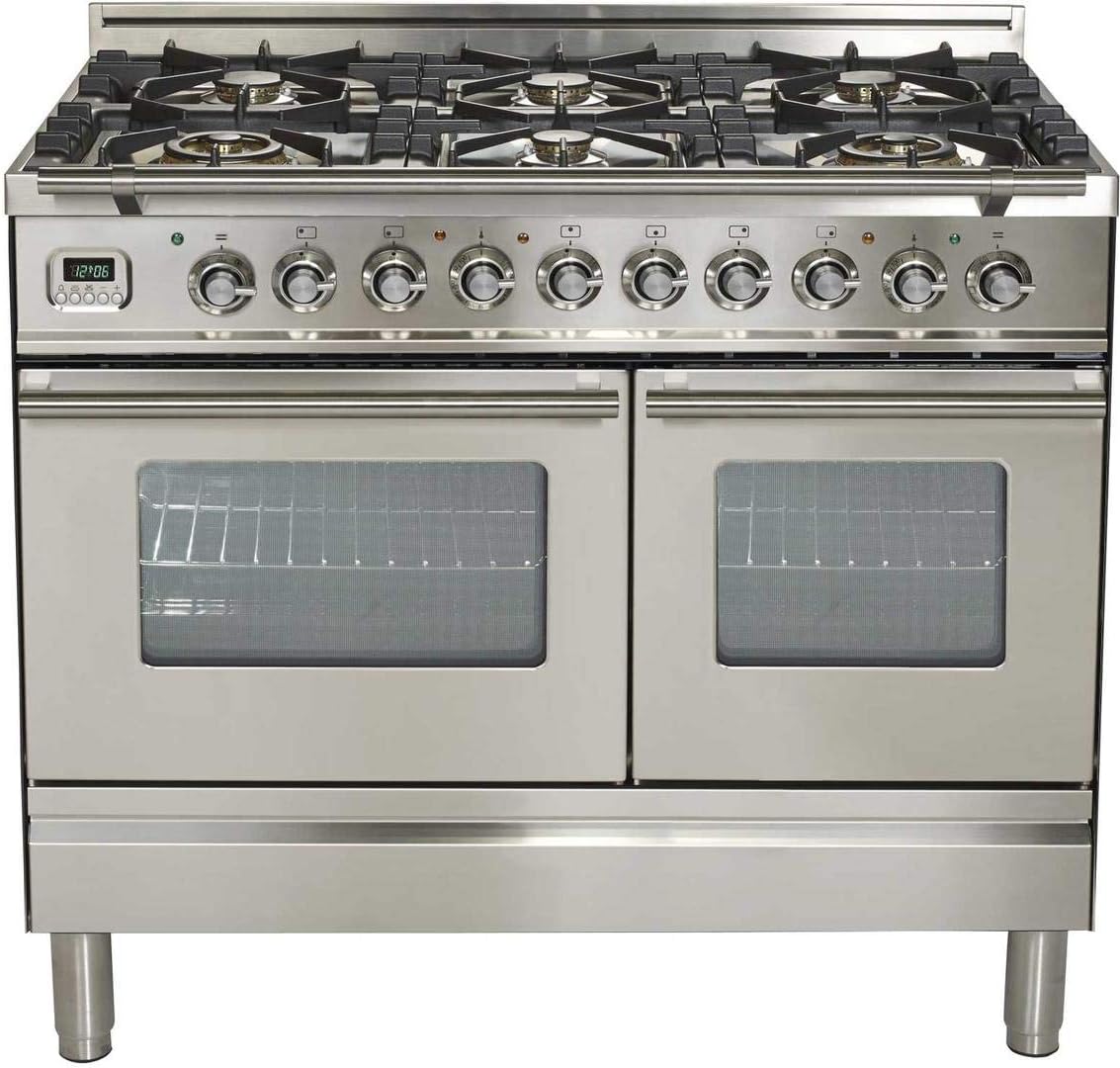 Ilve UPDW1006DMPI Pro Series 40 inch. 6 Burner Dual Fuel Double Oven Range Storage Drawer Stainless Steel