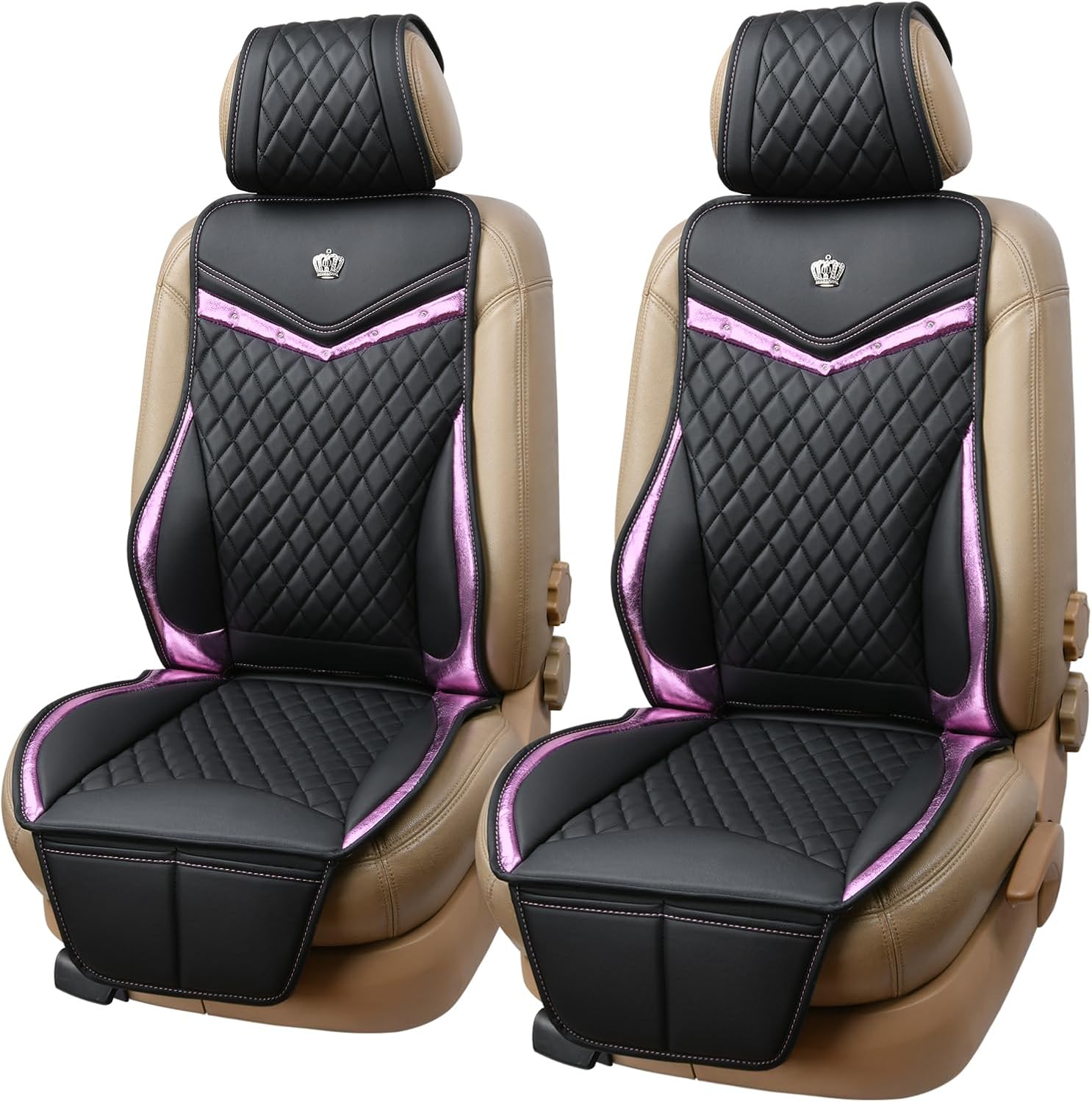 Flying Banner car seat Covers seat Cushions Luxe Fit Faux Leather Easy Installation Vehicles Non Slip Premium (Black Pink, 2 x Front Seat Cover)