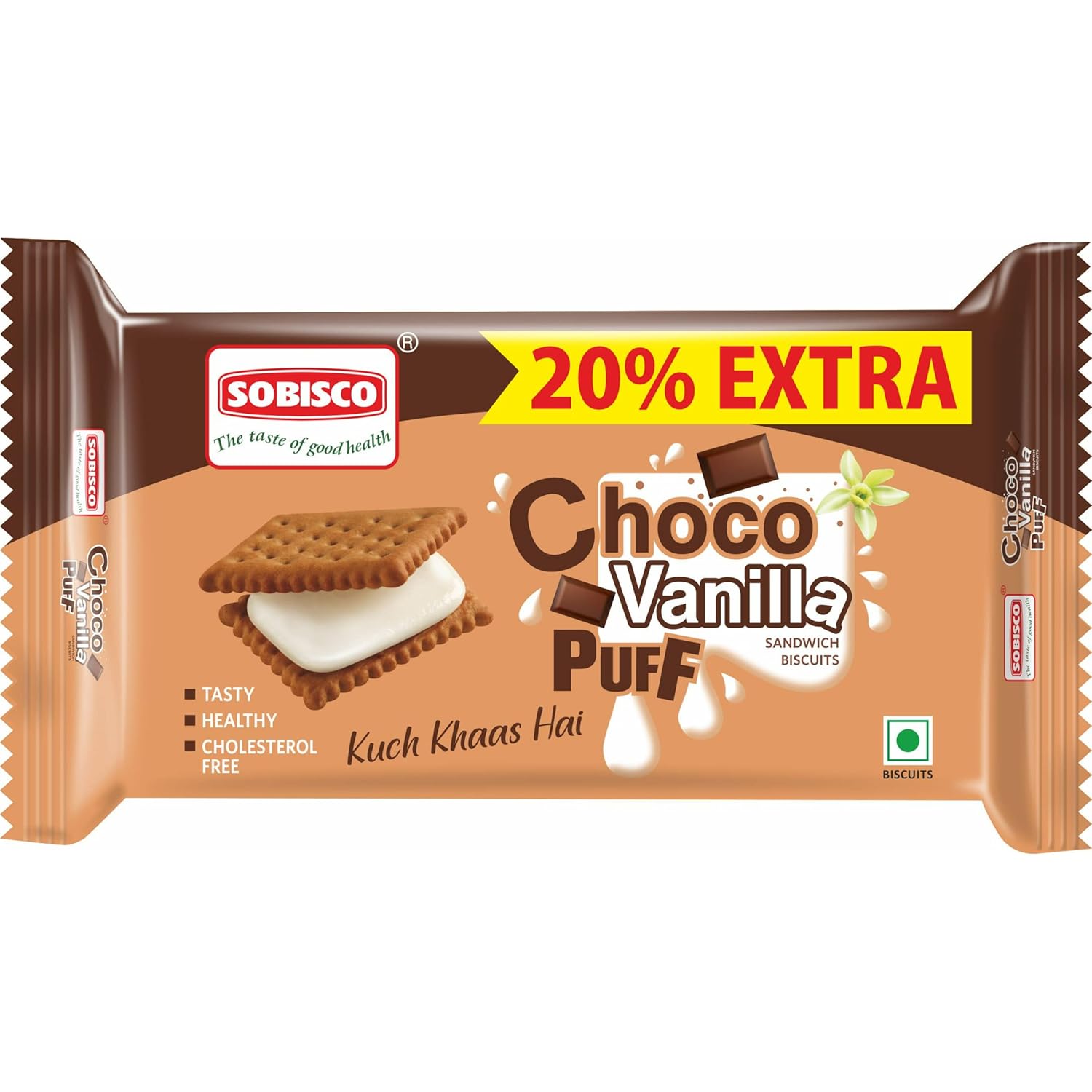 SOBISCO Choco Vanilla Puff Sandwich Cream Biscuits Tasty Healthy and