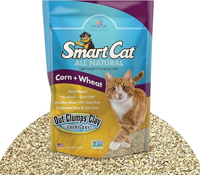 SmartCat All Natural Clumping Corn + Wheat Cat Litter, 10 Pound 160oz - 1 Pack - Unscented and Clay Free