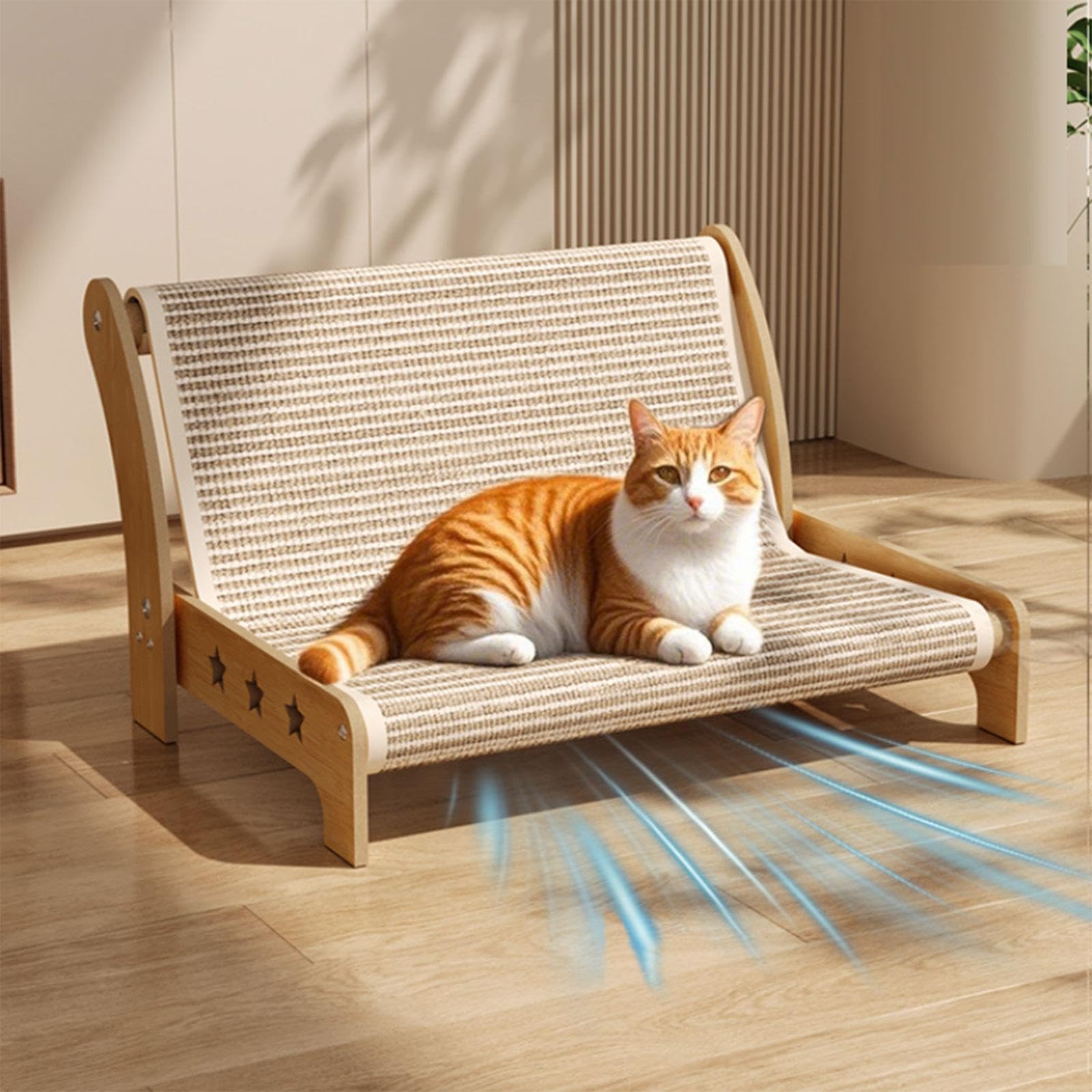 Canapé pour Chat Fauteuil Griffoir Sisal Planche à Griffer Réutilisable Chaise pour Chaton Dossier en Bois Respirant Convient Repos Détente Intérieur, Size S