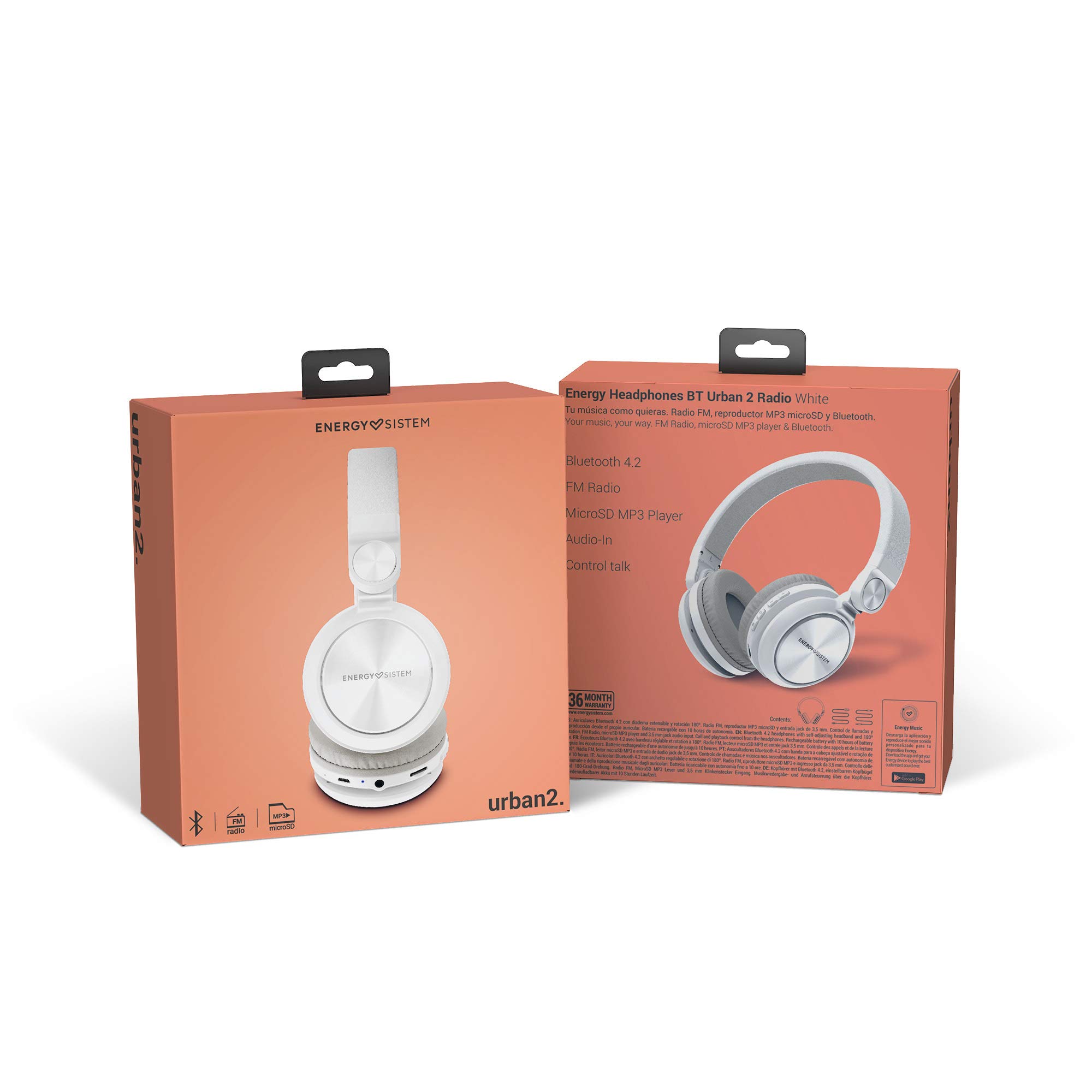 Energy Sistem Headphones Bt Urban Radio White Wireless Microsd