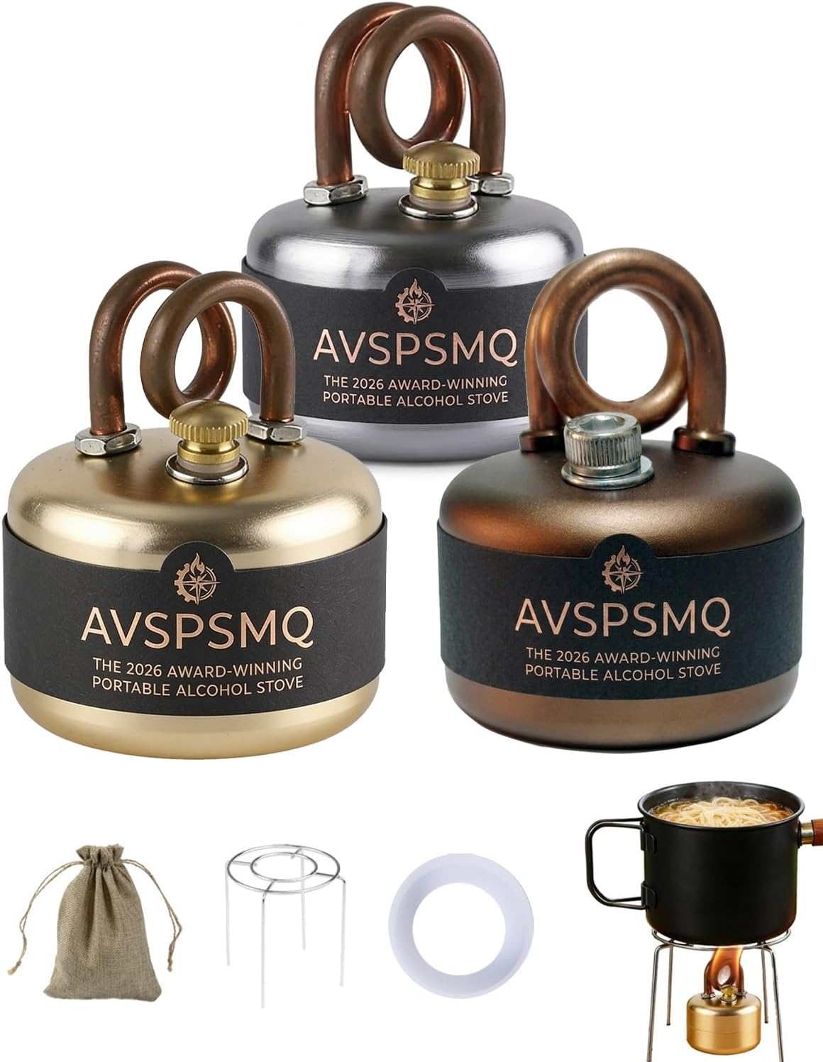 High-Power Portable Mini Alcohol Stove Kit, High-Power Spirit Burner for Outdoor Camping Backpacking, Self-Pressurized Tabletop Heaters, Hiking Cooking Gear, Tea Fire Pit(Round-Set)