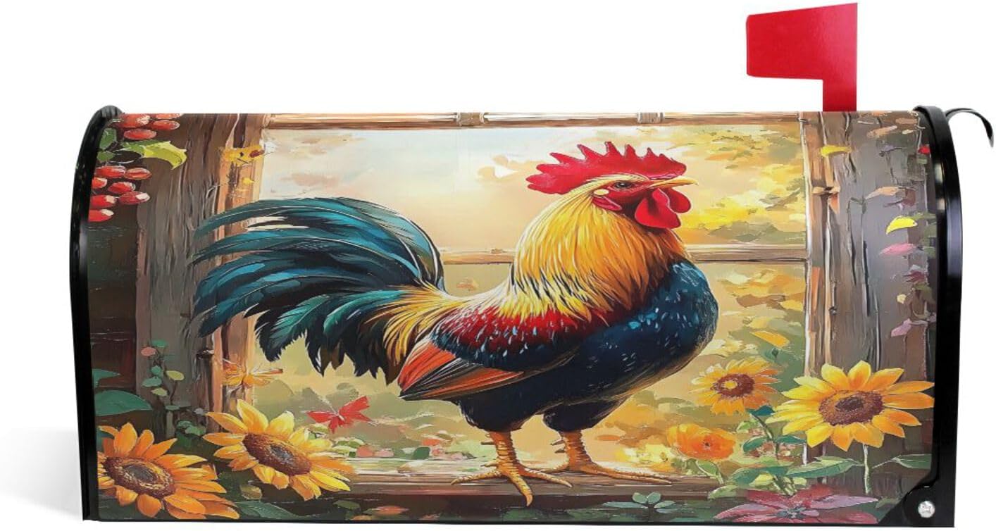 SUABO Mailbox Cover Rooster Sunflower Oversize Magnetic Mailbox Covers Wraps for Christmas Home Yard Garden Decor