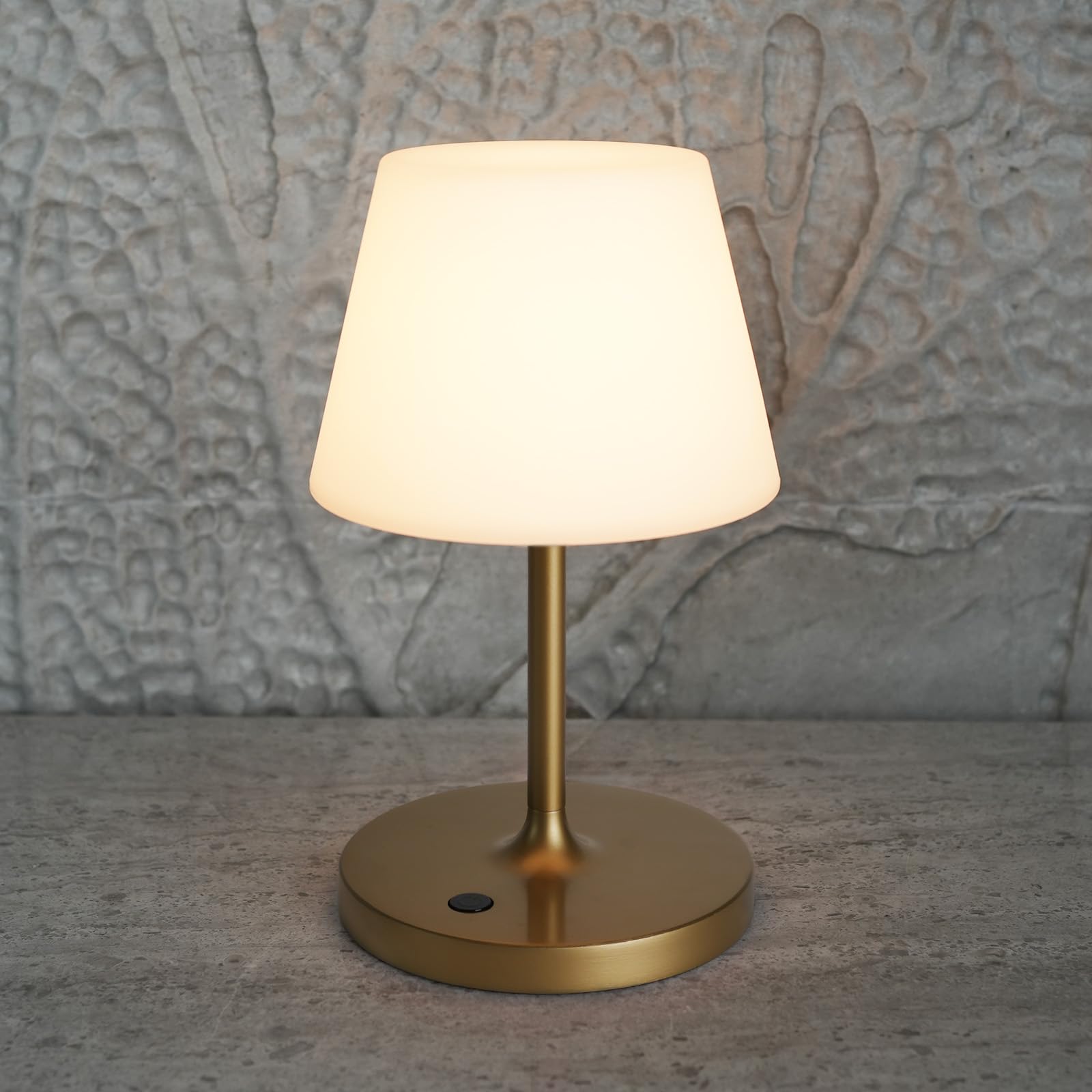LOTITOL Outdoor Table Lamp/Cordless USB Rechargeable 4000mAh / 2700K LED/Touch Dimmable/Portable Battery Operated / IP44 Waterproof/PE Shade/Bedroom Dinning Camping Patio (Gold, 9.6in)