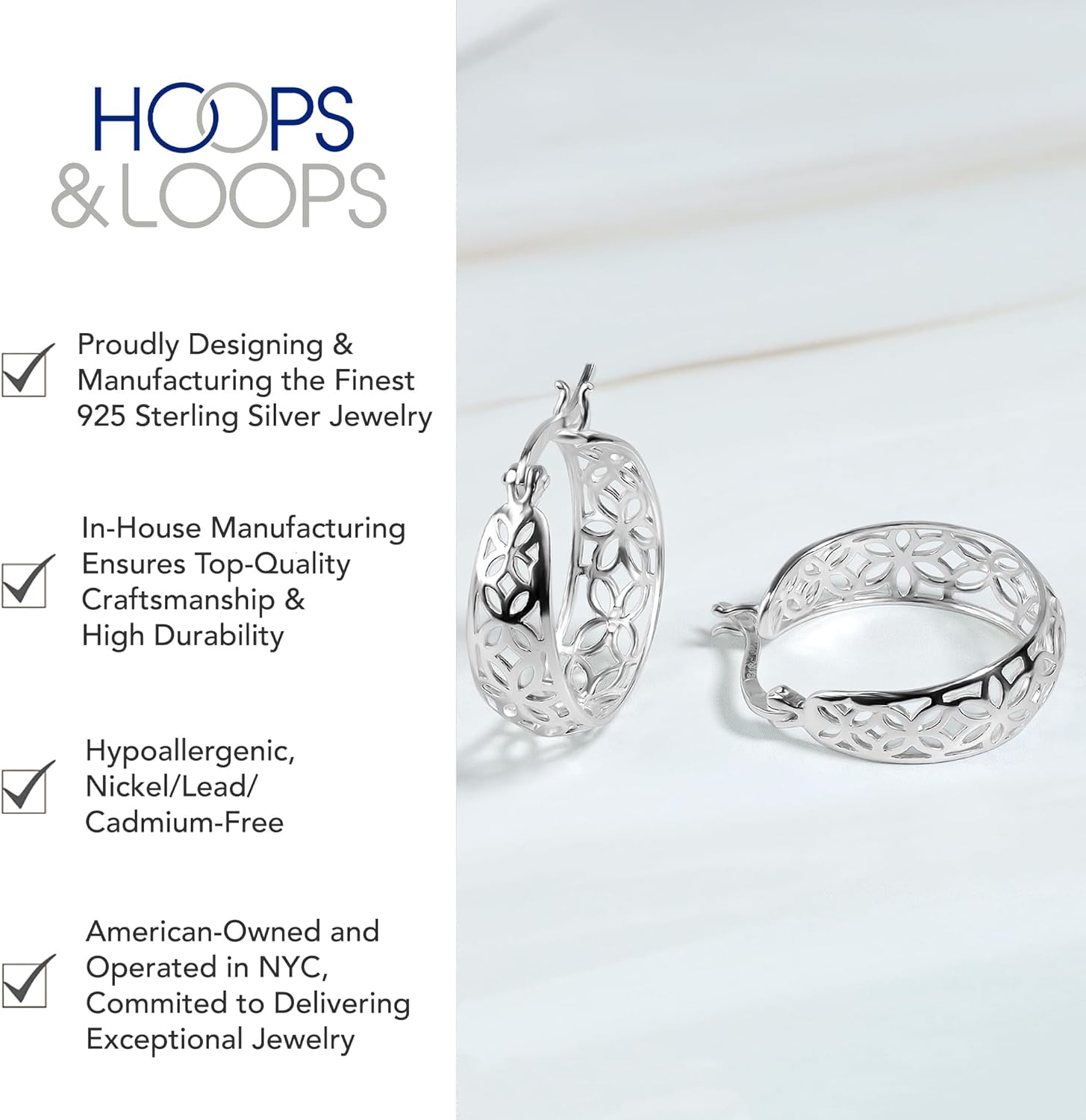 Hoops & Loops 925 Sterling Silver Celtic Knot Filigree 21mm Hoop Earrings for Women, Silver, Yellow Gold & Rose Gold