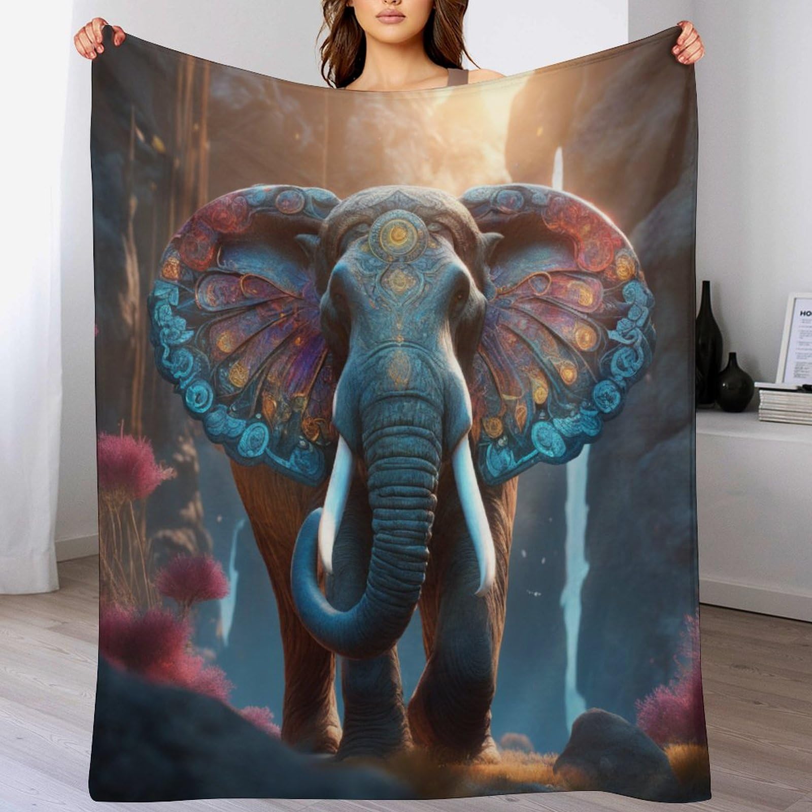 Couverture éléphant haute définition en polaire de flanelle au toucher soyeux