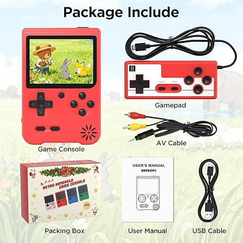 Miniatura 6 de Videojuegos de mano retro, precargados 500 videojuegos retro (rojo)