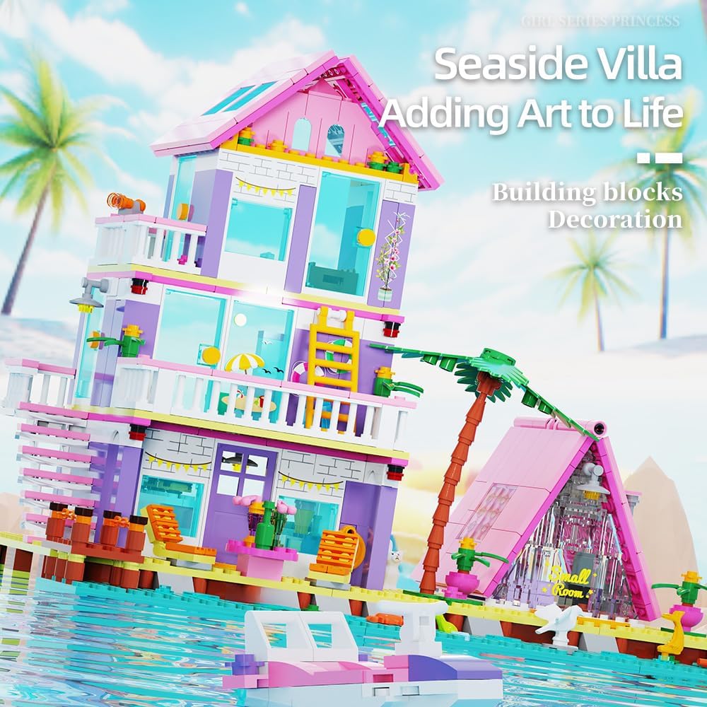 MindBox Girl Beach House Building Blocks Toys for Girls Age 8+, Seaside Villa Friends Building Set with Light, 791pcs Mini Bricks - Image 3