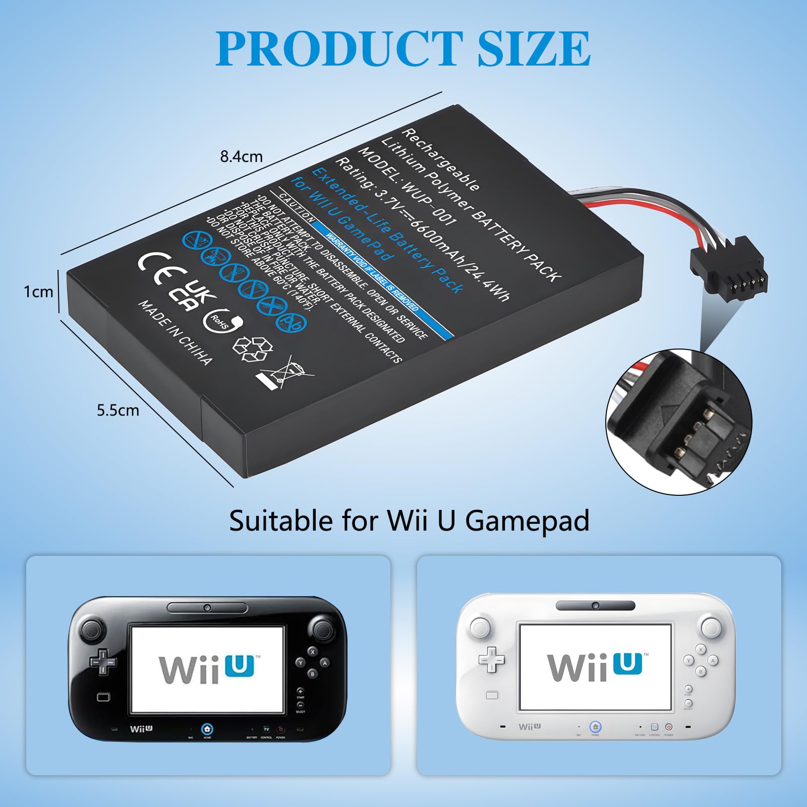 Pickle Power 6600mAh batteria di ricambio per Wii U Gamepad WUP-012, WUP-010