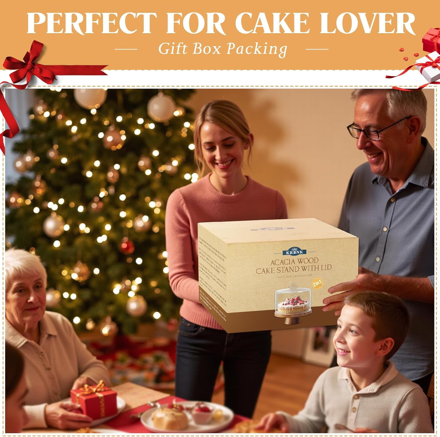 12-Inch Acacia Wood Cake Stand with Lid, Glass Cake Stand with Dome, Round Cake Holder, 2-in-1 Dessert Table Display Set, Charcuterie Board for Cheese, Chips & Dips, Fruit Platter