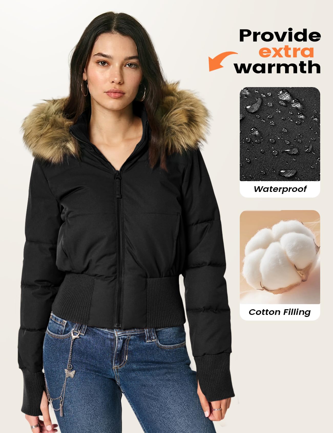 Wyeysyt Damen Cropped-Pufferjacke, gesteppt, Winterjacke