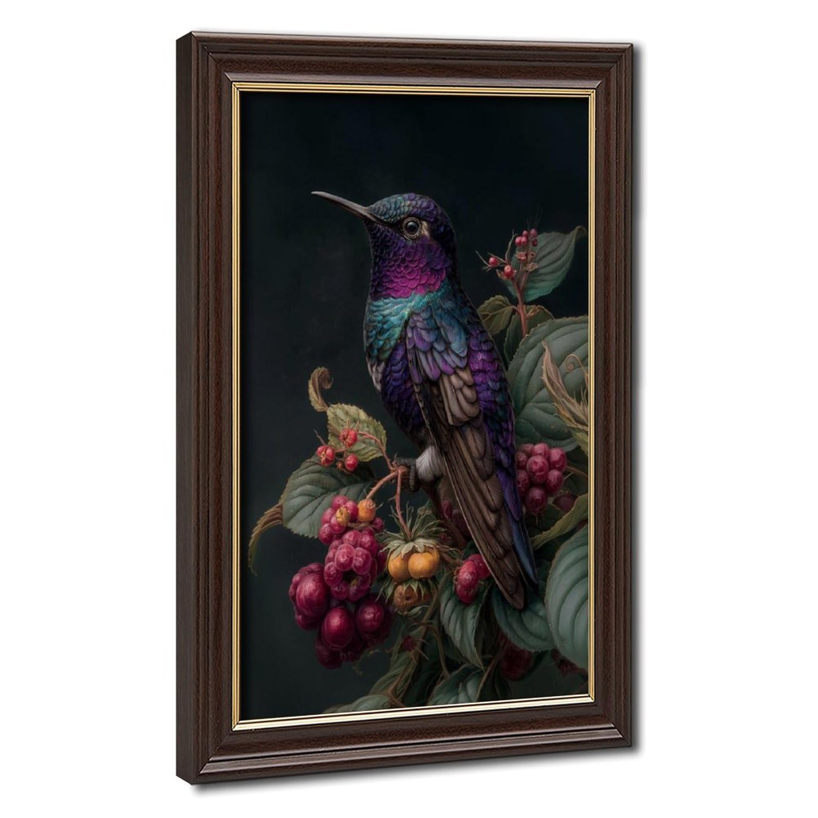 Bareronor Grey Deep Purple Hummingbird Canvas Poster Bedroom Decor Landscape Office Room Decor Gift 16" L X 24" W