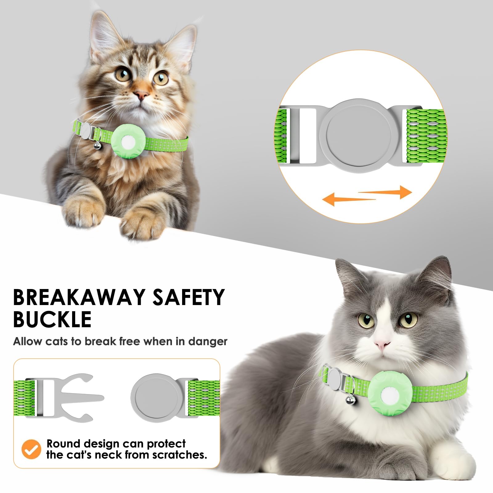 Rastreador GPS para gatos, collar rastreador de gatos con hebilla elástica de seguridad, compatible con Apple Find My App (solo iOS), sin tarifa mensual, impermeable (rastreador blanco, collar