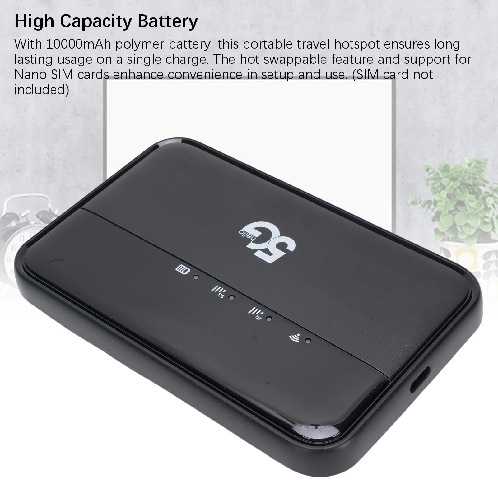 Generic Hotspot Mobile 5G WiFi6 Router WiFi da Viaggio Ad Alta velocità Supporto 32 Dispositivi Batteria da 10000 MAh per Viaggiatori D'affari e Nomadi Digitali