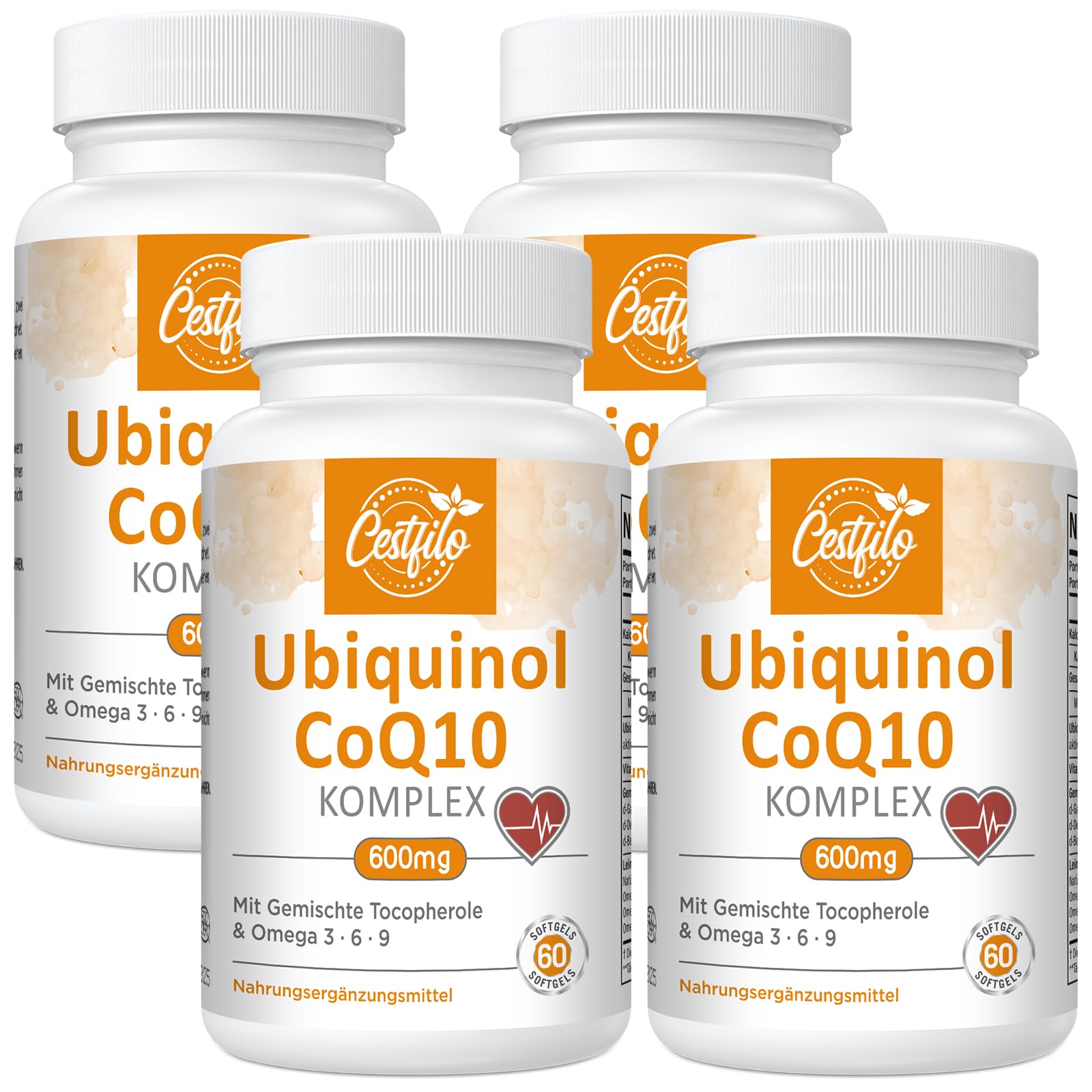 Ubiquinol CoQ10 600 mg Softgelkapseln - Aktive Form von CoQ10 Plus Vitamin E & Omega 3 6 9 - Fortschrittliches Coenzym Q10