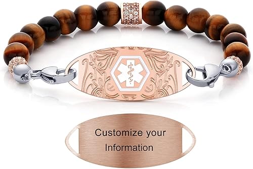 Pulseras de alerta médica para mujeres y hombres, pulsera de identificación médica personalizada, 7 chakras con cuentas de emergencia, pulsera de