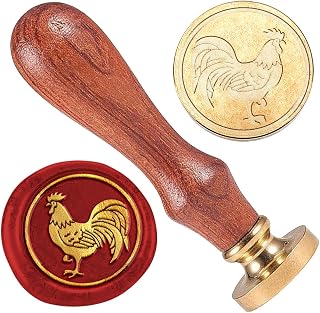Rooster Wax Seal Stamp Embossed Stamp Sealing Removable 1" Brass Wax Seal Stamp Head with Wooden Handle Wedding Invitations Envelopes Gift Packing Decoration Craft Adhesive Waxing