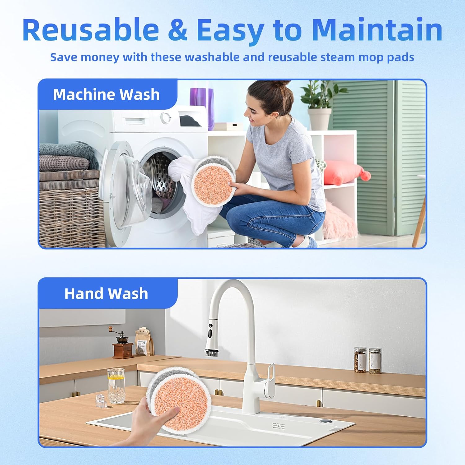 VIEWALL Steam Mop Pads Replacement for Shark S8002BRN S8001 S8000 S8200 S820 S8201 S7001 S7201 S7000 S7005 S7020 S7001 S7020 7001 S7201 QM7001 Steam Scrub, Dirt Grip Soft Washable Scrub Pads 8 Pack
