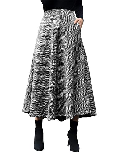 IDEALSANXUN Plaid Wool Skirts, A-Line - X-Small - Black&white