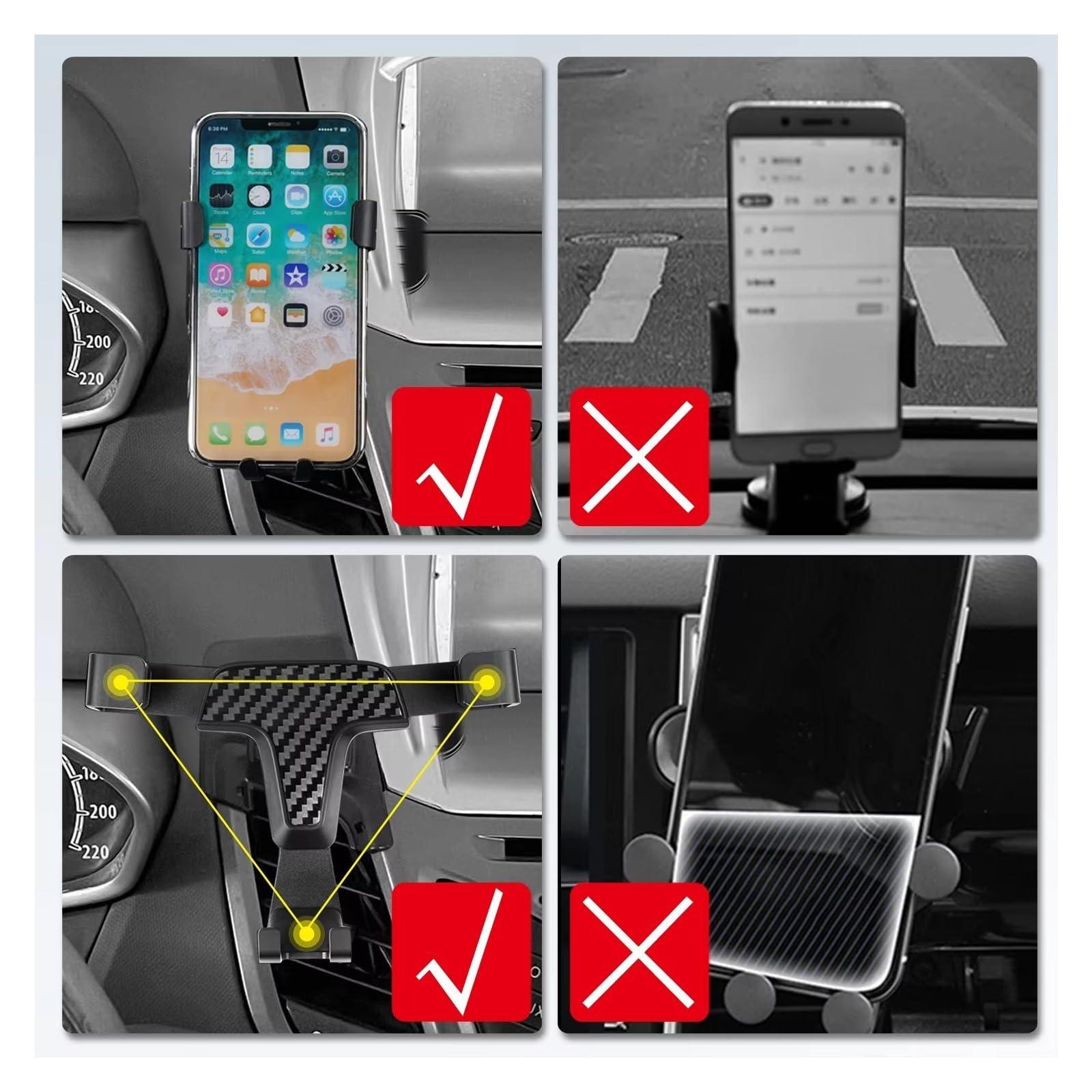 Modanatura Interni Auto Per Ford Per Fiesta 2008-2016 Supporto Per Telefono Auto Supporto Per Bocchetta Dell'aria Per Auto Supporto Per Smartphone Accessori Auto(Nero)