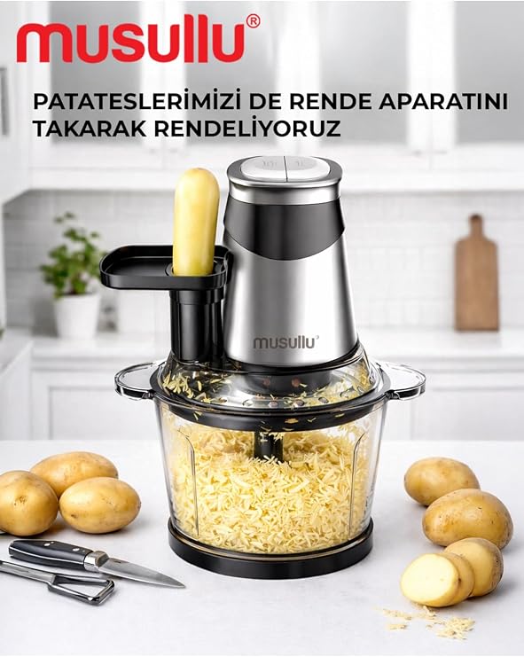 Musullu Rondo Doğrayıcı, 3 Litre, Çelik Hazne, Rendeli