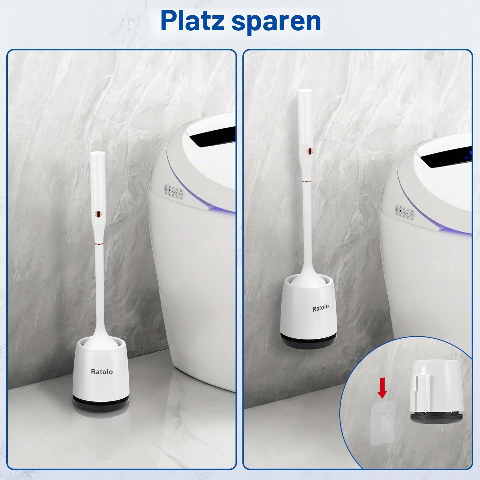 Elektrische WC-Bürste - Silikon-Toilettenbürste Mit Belüftetem Halter-Set, Bodenstehend, Wandmontage Ohne Bohren, Wiederaufladbar
