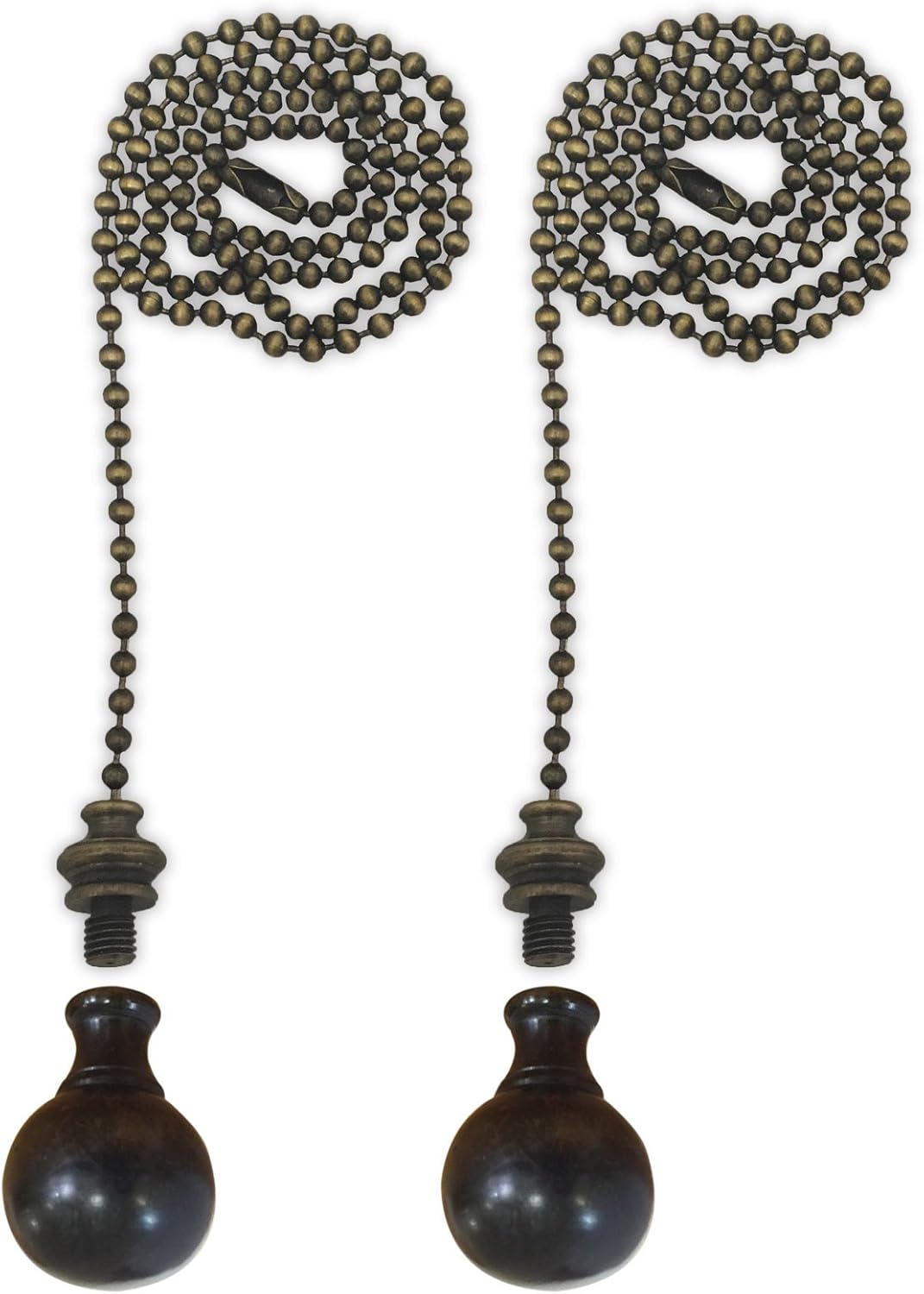 Royal Designs Celling Fan Pull Chain Beaded Ball Extension Chains with Decorative Medium Ball, Antique Brass, Set of 2