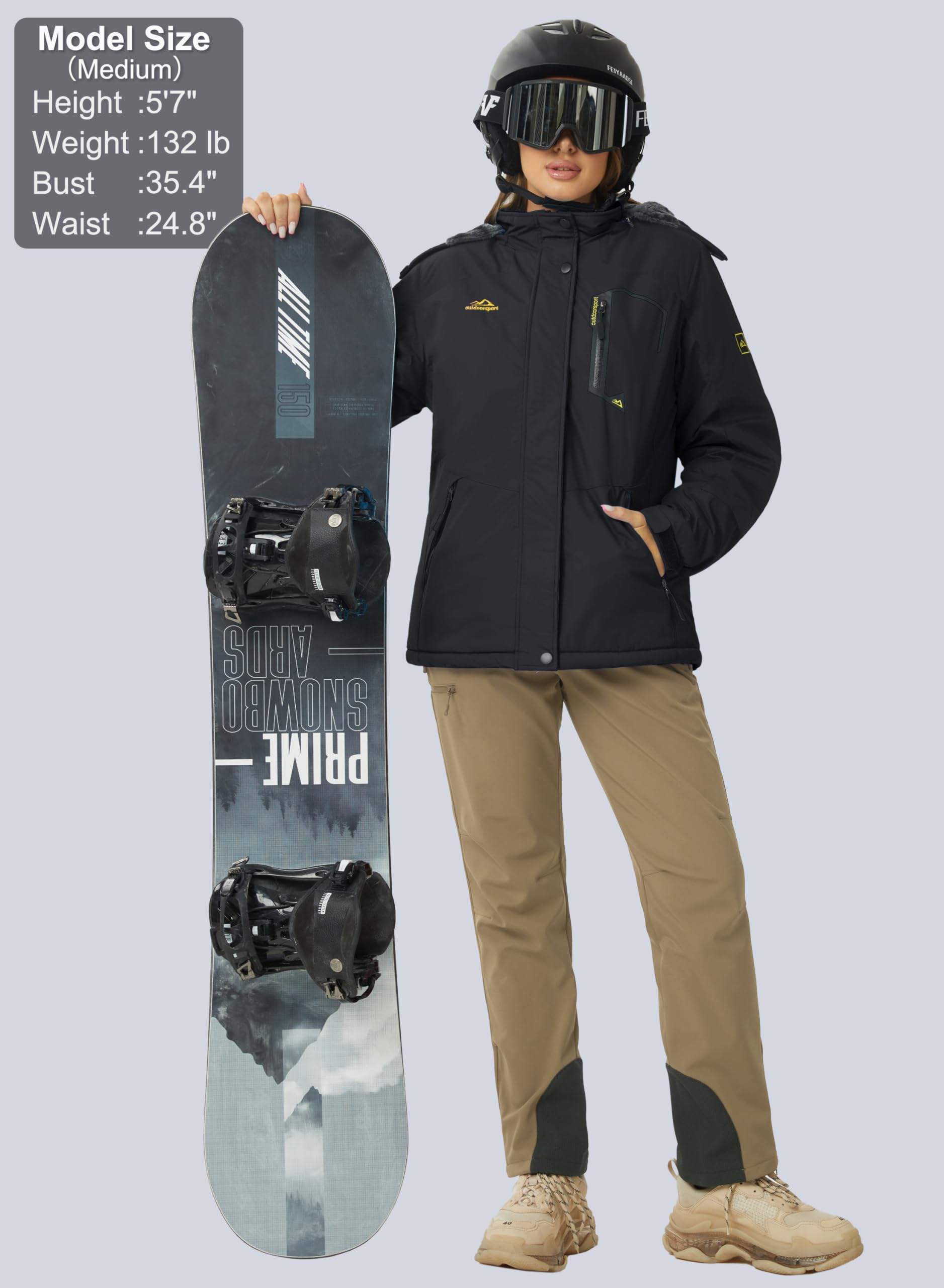 MAGCOMSEN Winterjacke Damen Skijacke mit Fleece Parka Winter Softshell Jacke Ski Snowboardjacke Wasserdicht Windschutz