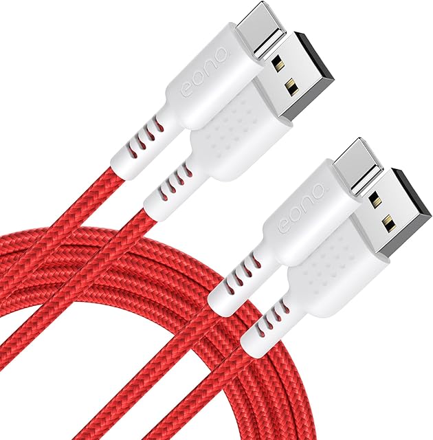 Amazon Brand - Eono USB C Cable 3M 2Pack, Ultra Durable Type C Charger Cable, Long USB C Charger Cable Fast Charging for Samsung Galaxy,PS5,MacBook Air 2020,iPad Pro 2020/2018/mini,Pixel - Red