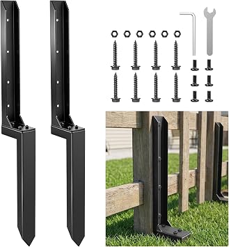 Sakerplus Fence Post Repair Kit, Heavy Duty Metal Fence Post Anchor Stake, No-Dig Ground Spike for Leaning/Broken Wood & Metal Posts, Fits 4x4 6x6 Posts, 2-Pack