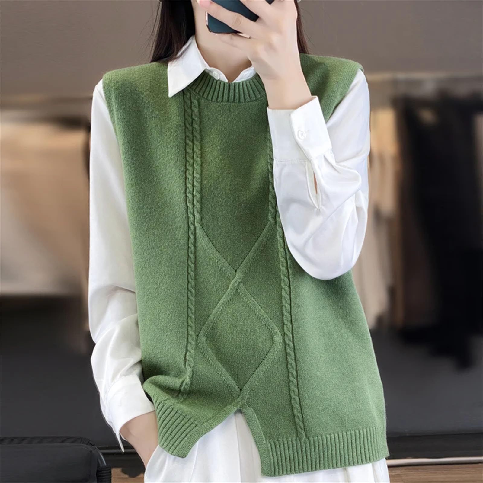 Maglione da donna in cashmere con scollo a V senza maniche in cashmere