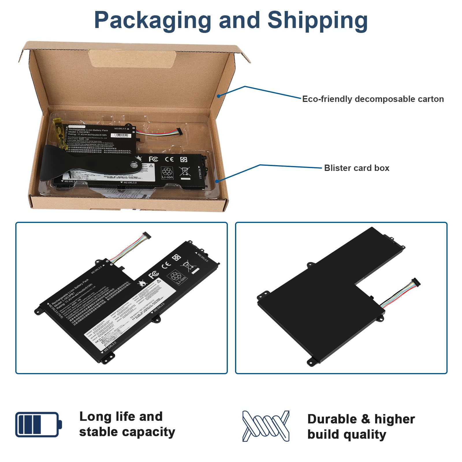 ASUNCELL 11.4V/51Wh L15C3PB1 Batterie d'ordinateur Portable pour Lenovo IdeaPad 330S-14AST 330S-14IKB 330S-15ARR 330S-15AST 330S-15IKB GTX1050 Series, L15M3PB0 5B10Q39202 L15L3PB0