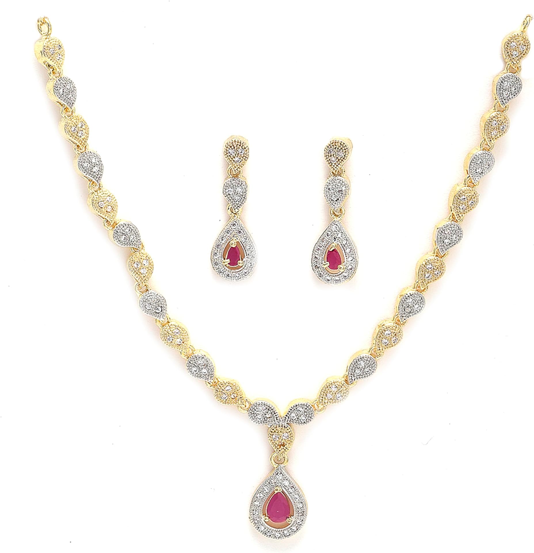 ZENEMEJewellery Set Gold Plated Glossy American Diamond Necklace Set With Earrings Jewellery For Women & Girls