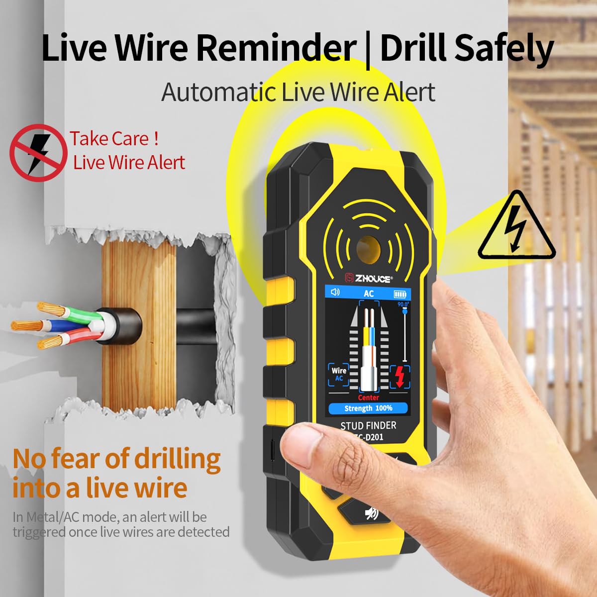 Stud Finder Wall Scanner - Detect Wood, Metal & Wires -3