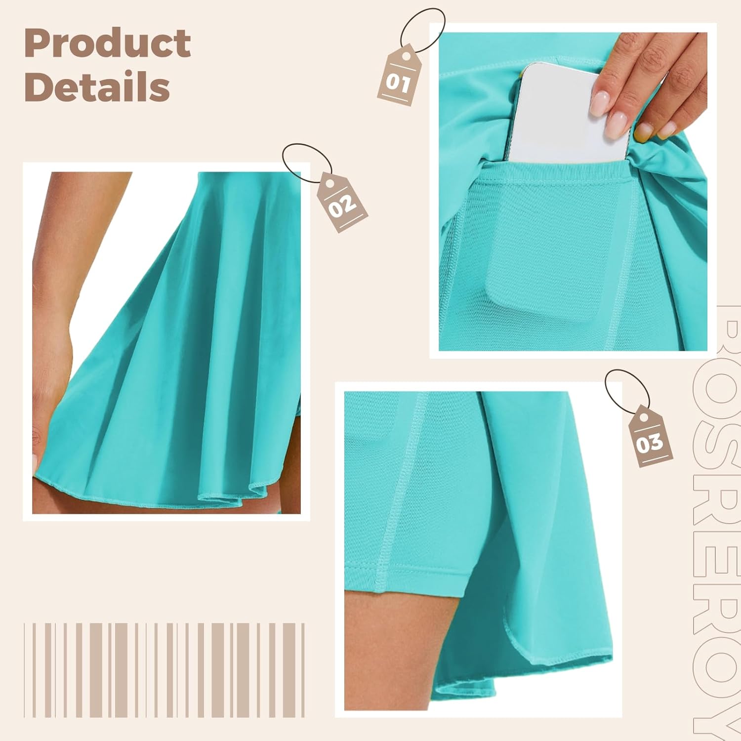 Women's Athletic Skorts with Pockets, High Waist Black Skirt with Shorts, Tennis Skirts, Nylon-Spandex Fabric for Flexibility, Breathable, Sizes S-XXXL