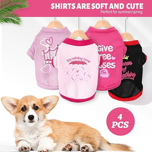 Miniatura 2 de 4 piezas de ropa para perros pequeños y niñas, camisas de verano y primavera para perros, lindas camisetas suaves para perros de Chihuahua Yorkie,
