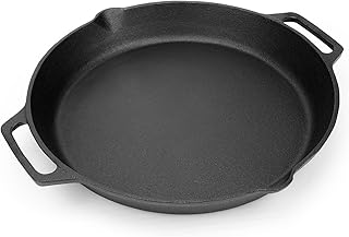 onlyfire Cast Iron Pan Serving Pan Frying Pan Casserole 13.8 inch Pre-Seasoned BBQ Grill Pan for Gas Grill, Charcoal Grill Frying Pan, Pizza Pan, Oven Plate