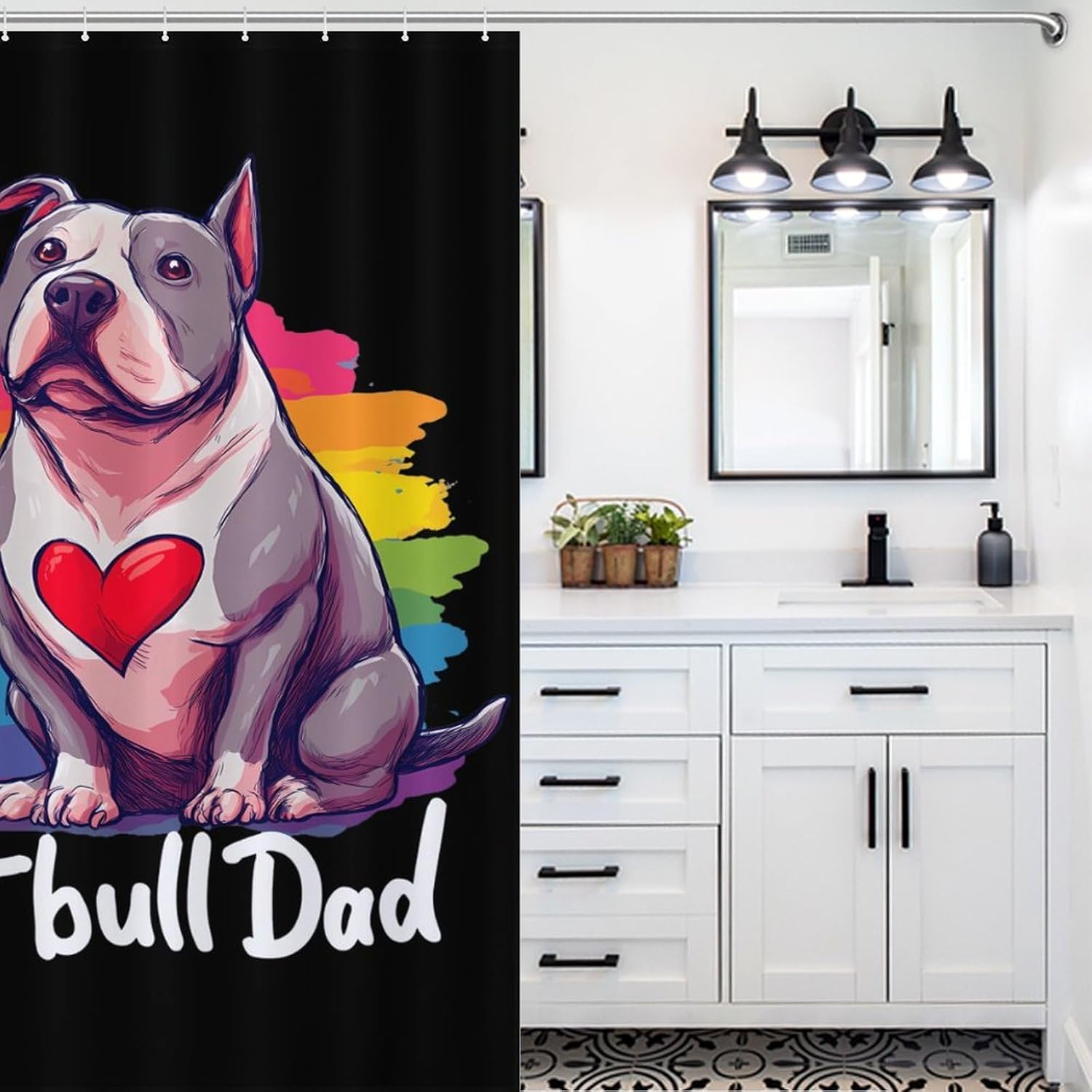 Pitbull Dad Shower Curtain 46.85x70.87Inch（119x180cm） Polyester Bath Curtain Shower Curtains Printed Decorative