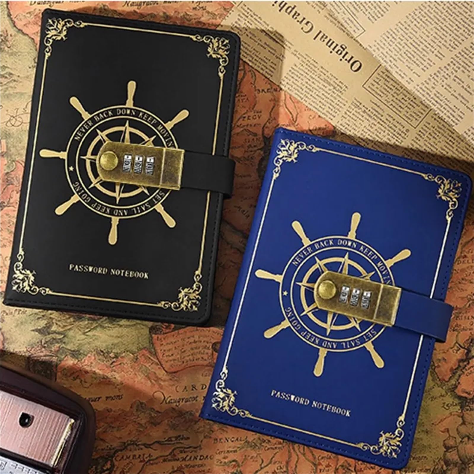 Verschlossenes Tagebuch Reisetagebuch aus PU-Leder mit Schloss, nachfüllbar, dick, gesperrt, wasserdicht, Kombinations-Passwort-Notizbuch for Mädchen(Blue,200Sheets 400Pages)