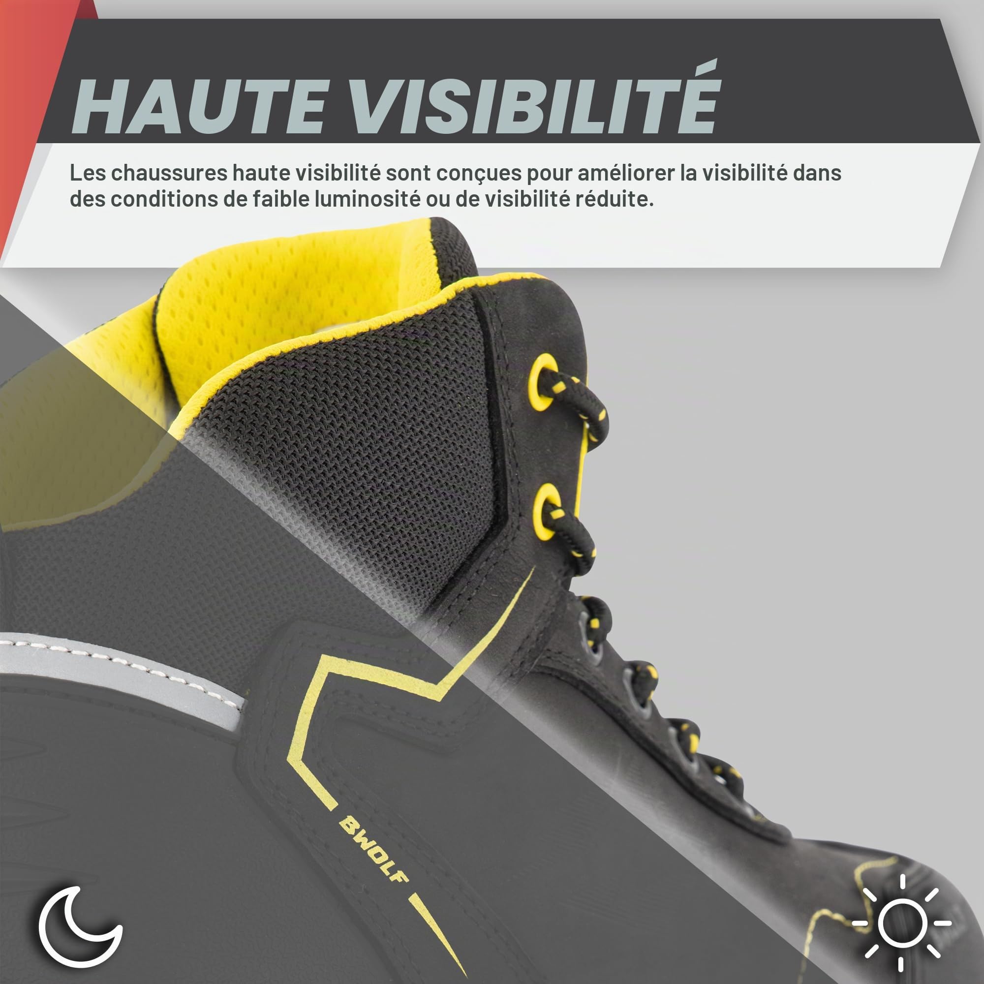 BWOLF Phoenix S3 Chaussures de Sécurité Hommes S3 Hi Nabuk Imperméables Antidérapantes 4 x 4 Grip Tech Semelles Ergo Noir, Jaune, Bleu Nuit Taille 45 EU