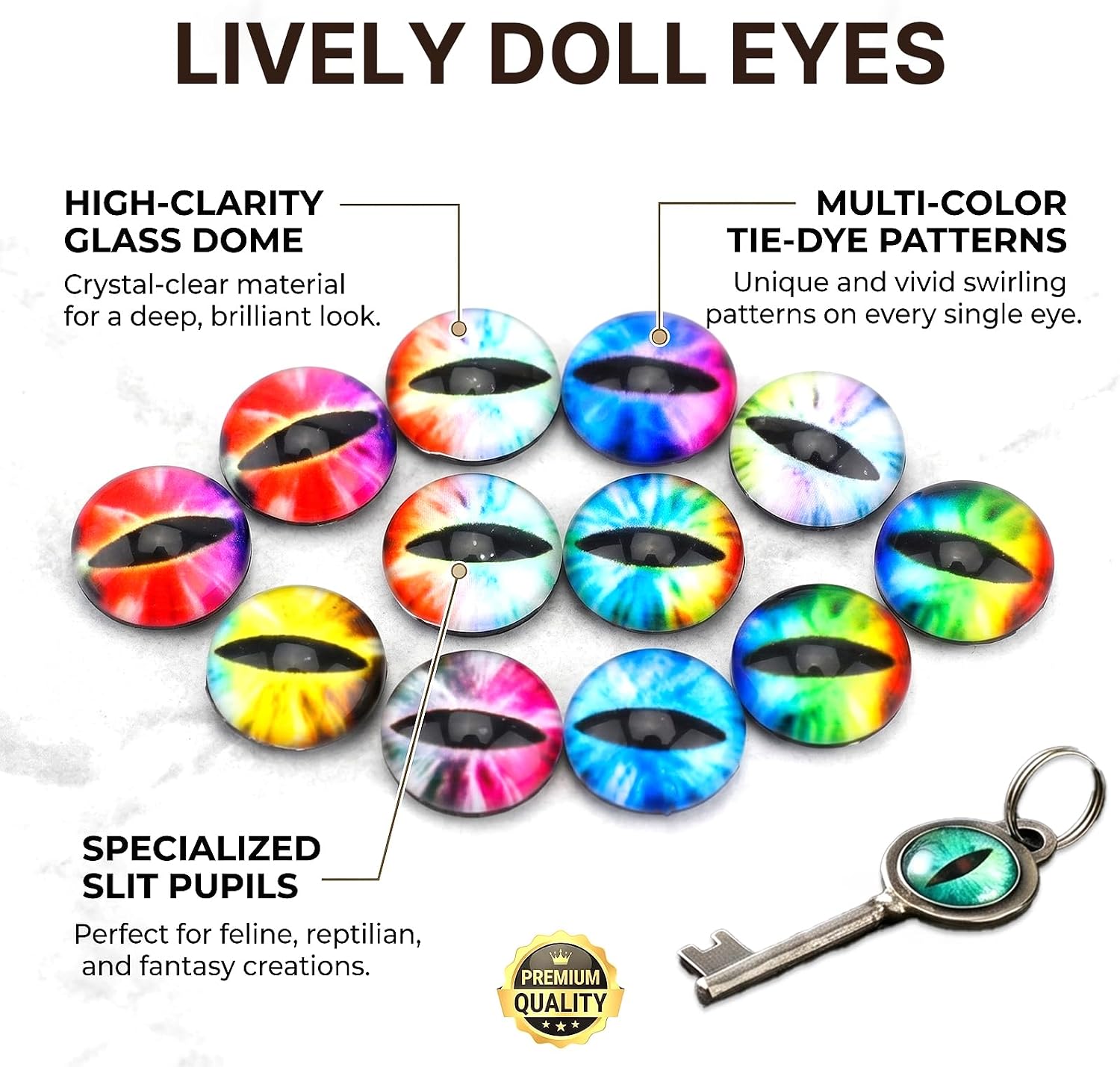 100 Pcs 8mm Dragon Eyes Glass, Mixed Colors Flatback Dome, Dragon Fake Eyes for Crochet Animals, Polymer Clay Sculptures, Jewelry Doll Making Props Gift