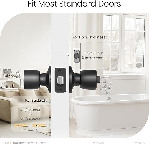 Miniatura 2 de Paquete de 10 pomos de puerta negros, pomos de puerta de privacidad para dormitorio o baño, pomo de puerta interior con cerradura, pomos de puerta