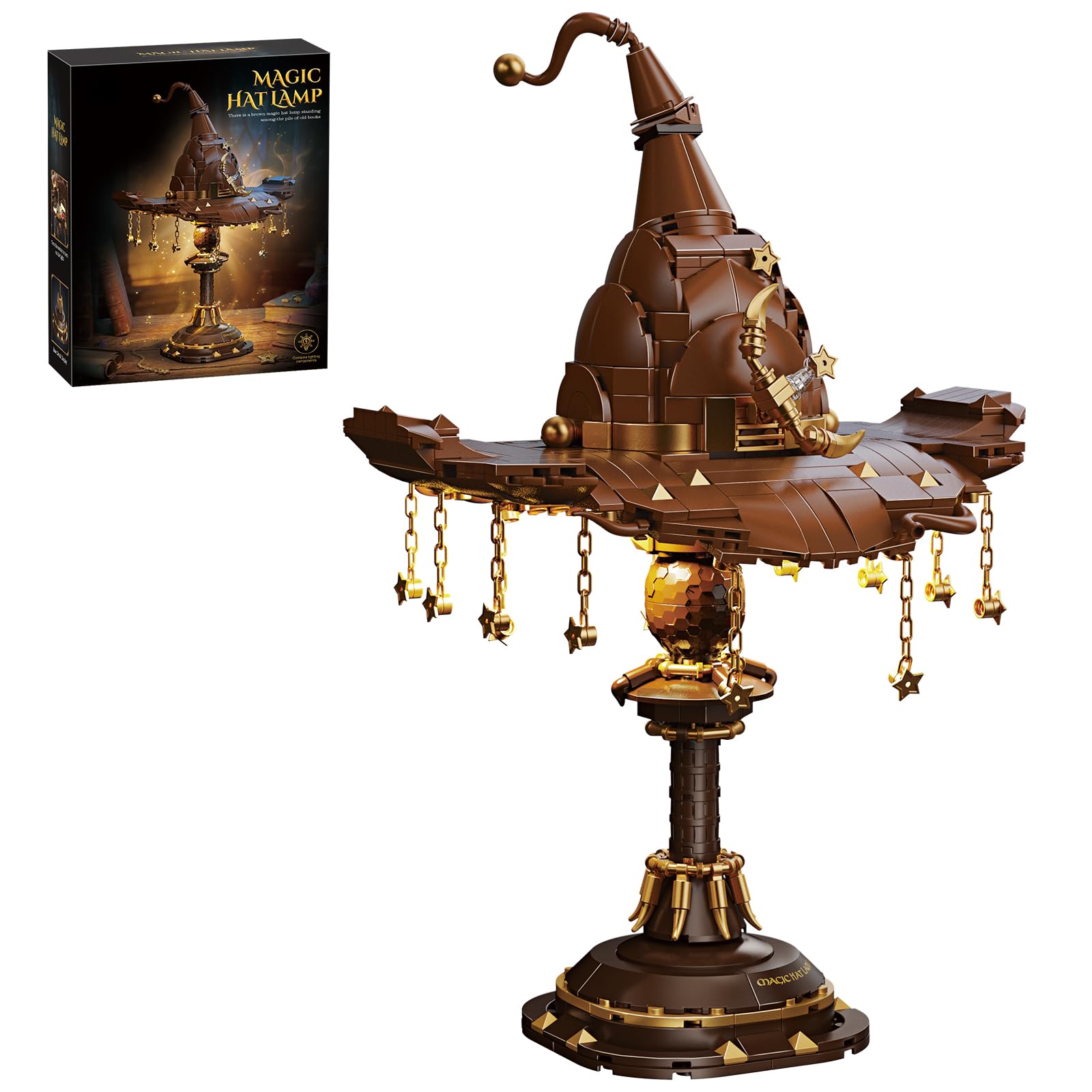 LQPFBSM Magic Hat Lamp Building Block Set 698 Pcs Fantasy Sorcerer Headgear Model Kit with Golden Stars & Display Stand Movie Prop Replica Decor Construction Toy for Adults & Teens — image 1