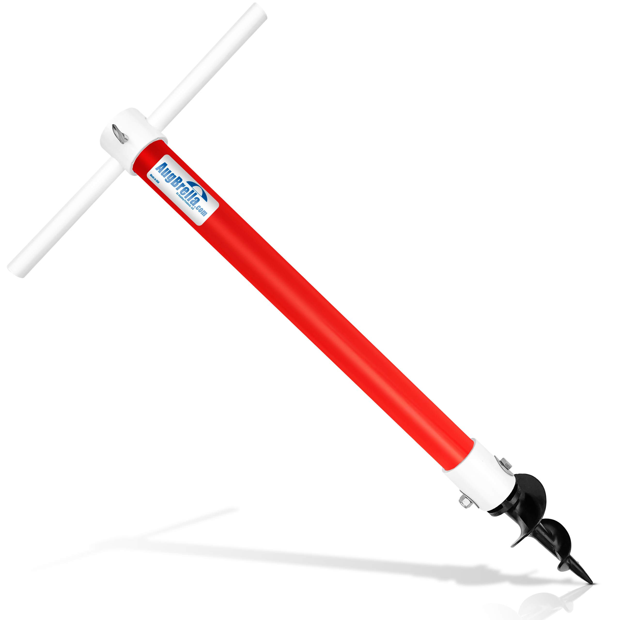 AugHog® AugBrella Commercial-Grade Beach Umbrella Sand Anchor White – Heavy-Duty 31″ Deep Auger with Stainless Steel Hardware – Fits Poles up to 1.6″ – UV & Impact Resistant – Made in USA (Red)