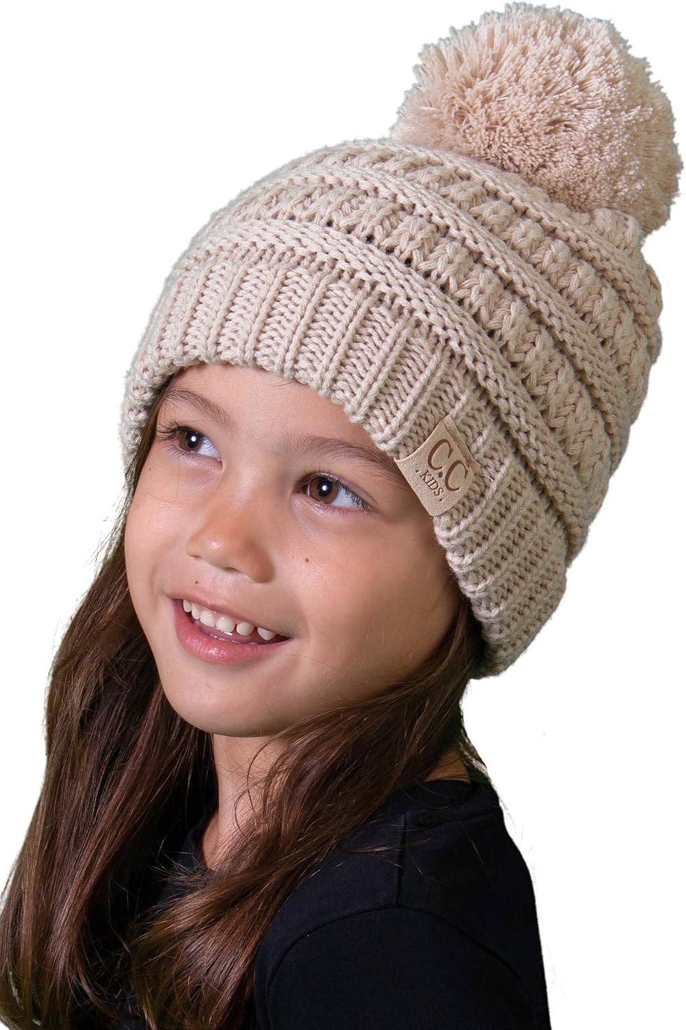 Funky Junque Matching 2 Pack Girls Boys Infinity Scarf Matching Pom Hat Bundle - Beige