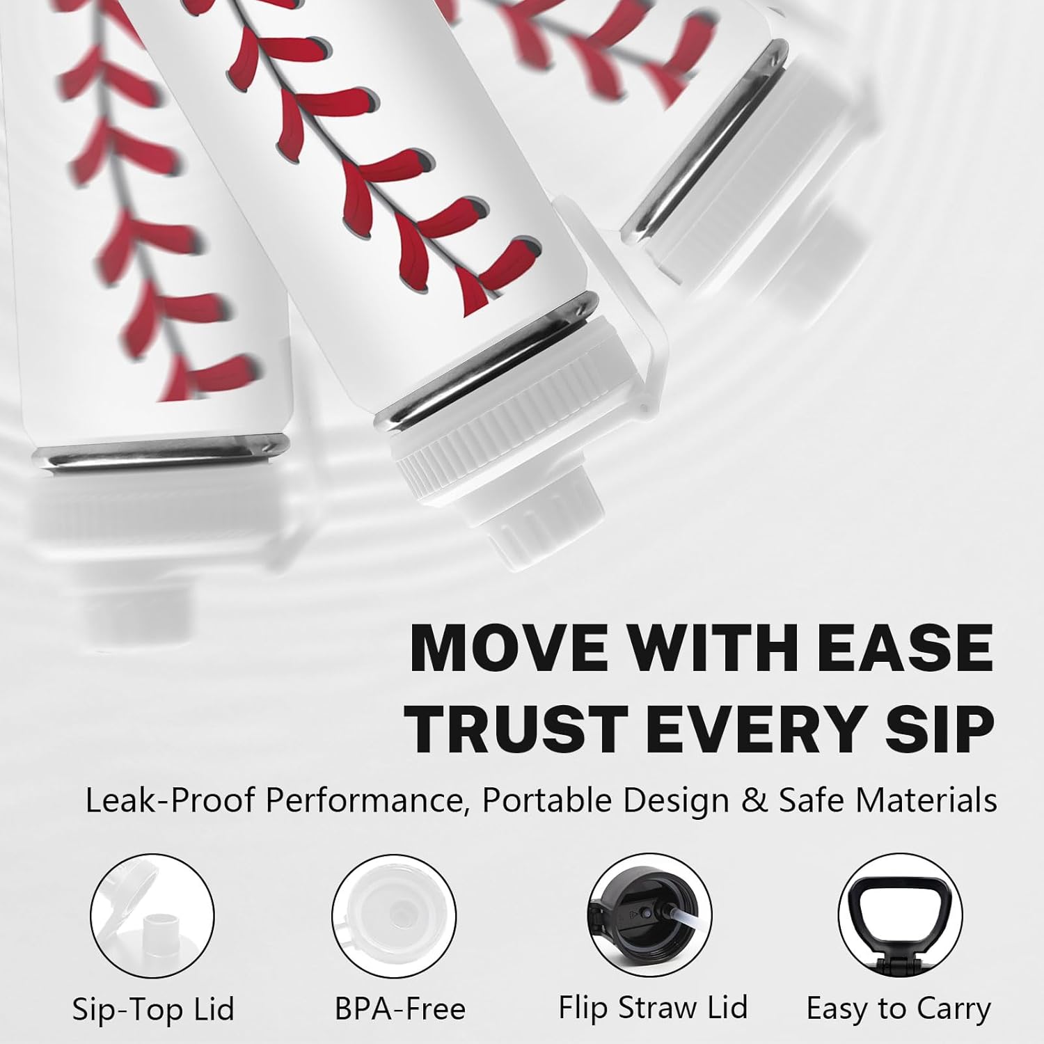 Baseball Water Bottle for Son, Stainless Steel Insulated Tumbler for Home with 2 Lids & Handle, Antislip Silicone Boot, 18oz Reusable Leak-proof Bottle for Sports, 1 PCS - Image 4