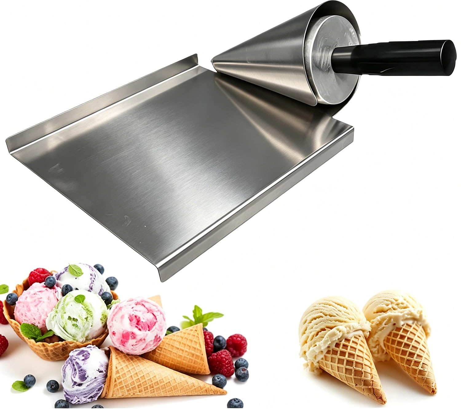 Rodillo para conos de helado tipo waffle, con base acero inoxidable | Herramienta Moldeadora Aluminio Fundido De Alta Resistencia, Molde Manual Para Elaborar Conos Crujientes Y Barquillos